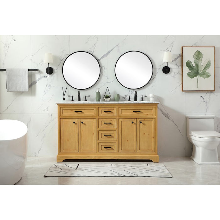Elegant Americana 60" Double Bathroom Vanity, Natural Wood