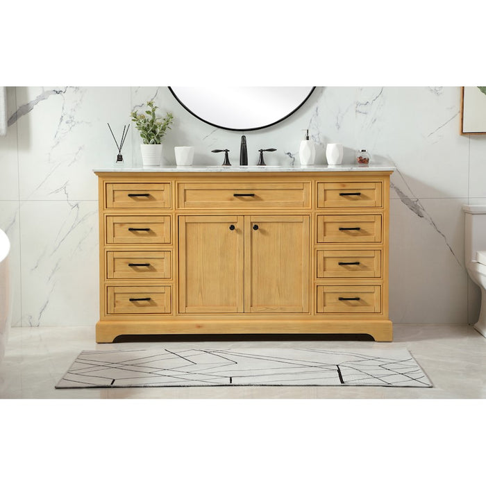Elegant Americana 60" Single Bathroom Vanity, Natural Wood