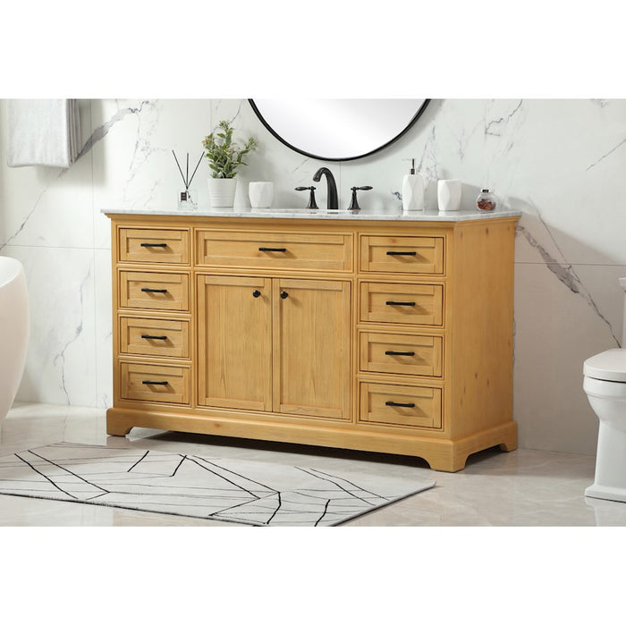 Elegant Americana 60" Single Bathroom Vanity, Natural Wood