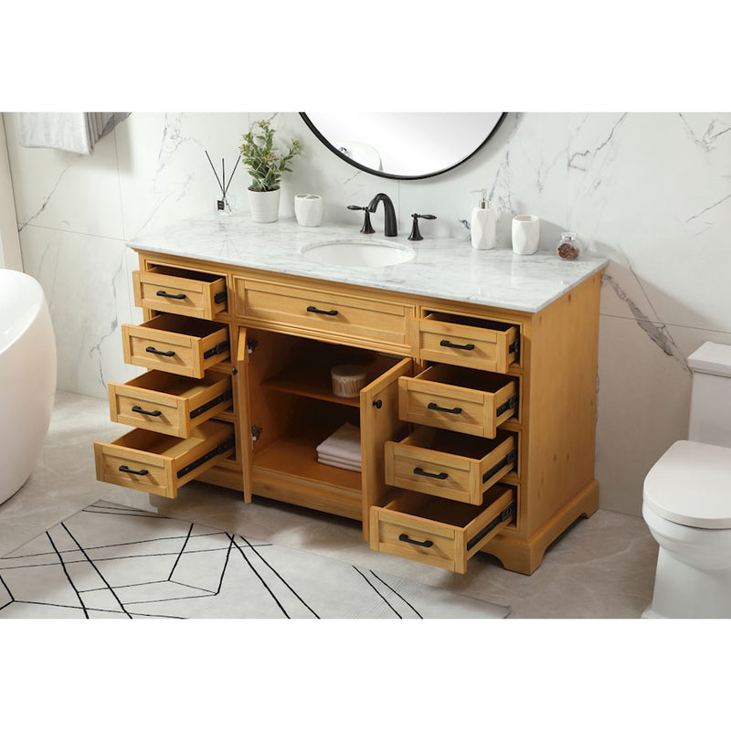 Elegant Americana 60" Single Bathroom Vanity, Natural Wood