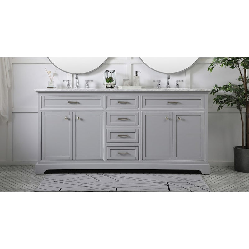 Elegant Kitchen/Bath Americana 72" Double Bathroom Vanity, Grey