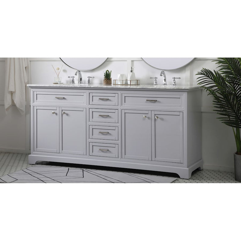 Elegant Kitchen/Bath Americana 72" Double Bathroom Vanity, Grey