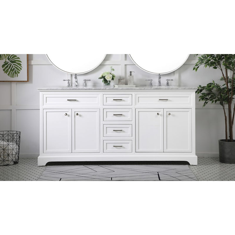 Elegant Kitchen/Bath Americana 72" Double Bathroom Vanity, White