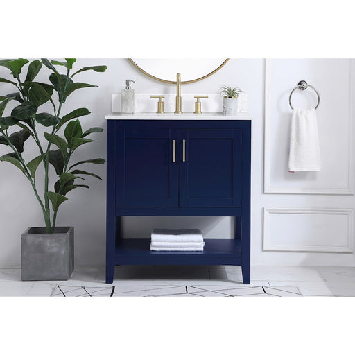 Elegant Aubrey 30" Single Bathroom Vanity, Blue/Backsplash