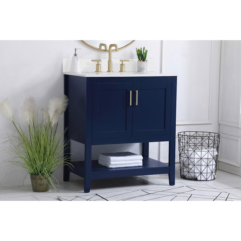 Elegant Aubrey 30" Single Bathroom Vanity, Blue/Backsplash