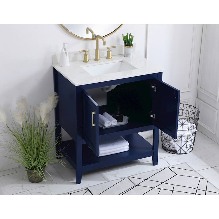 Elegant Aubrey 30" Single Bathroom Vanity, Blue/Backsplash