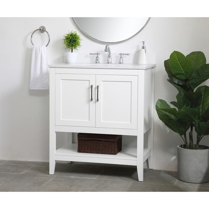 Elegant Aubrey 30" Single Bathroom Vanity, White/Backsplash