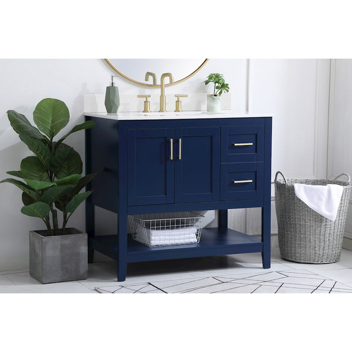 Elegant Aubrey 36" Single Bathroom Vanity, Blue/Backsplash