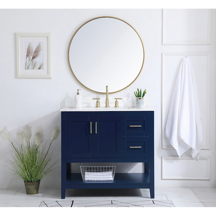 Elegant Aubrey 36" Single Bathroom Vanity, Blue/Backsplash