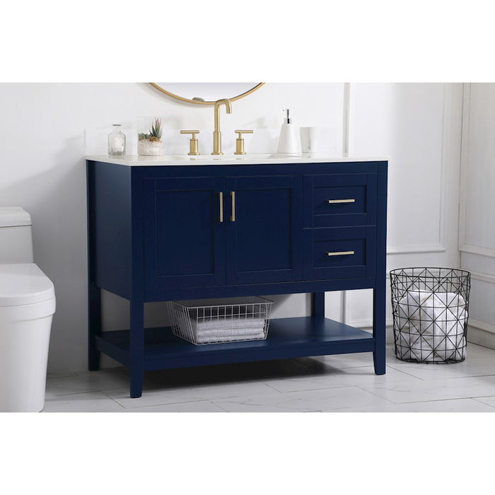 Elegant Aubrey 42" Single Bathroom Vanity, Blue/Backsplash