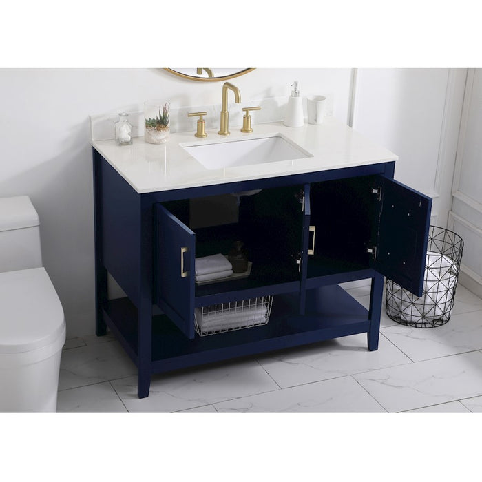 Elegant Aubrey 42" Single Bathroom Vanity, Blue/Backsplash