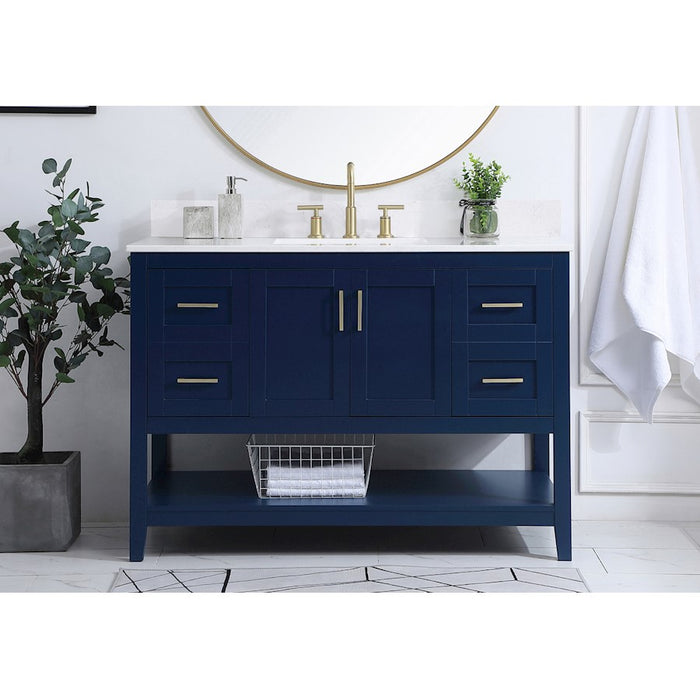 Elegant Aubrey 48" Single Bathroom Vanity, Blue/Backsplash