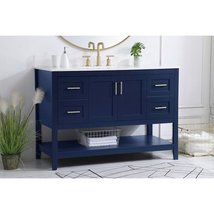 Elegant Aubrey 48" Single Bathroom Vanity, Blue/Backsplash