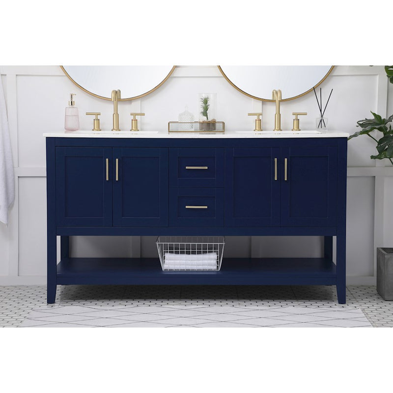 Elegant Kitchen/Bath Aubrey 60" Double Bathroom Vanity, Blue