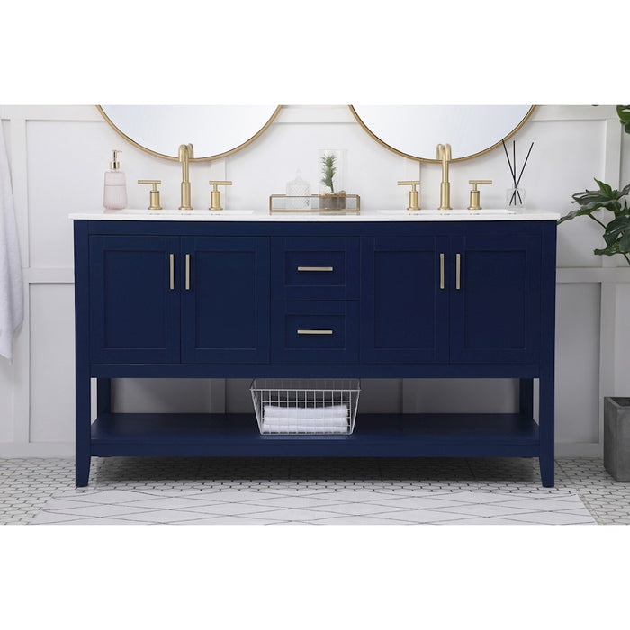 Elegant Kitchen/Bath Aubrey 60" Double Bathroom Vanity, Blue