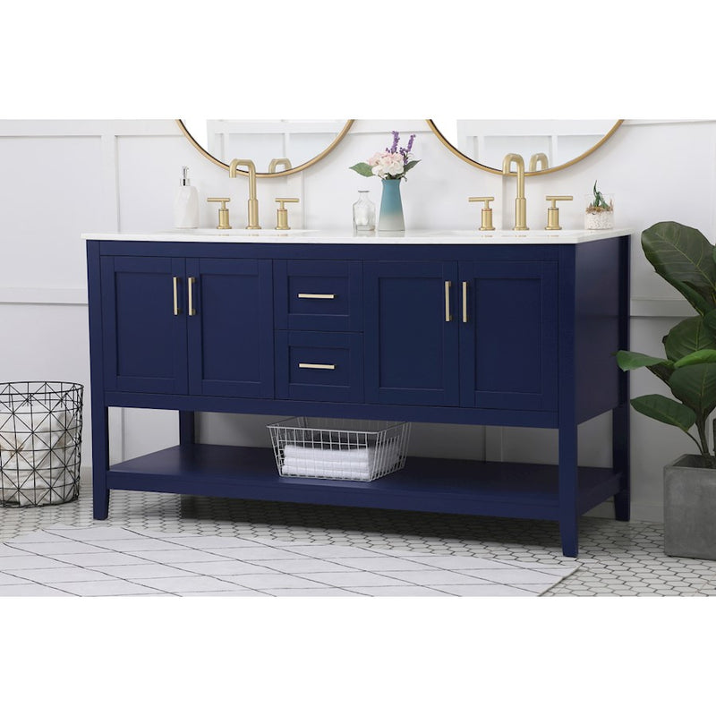 Elegant Kitchen/Bath Aubrey 60" Double Bathroom Vanity, Blue