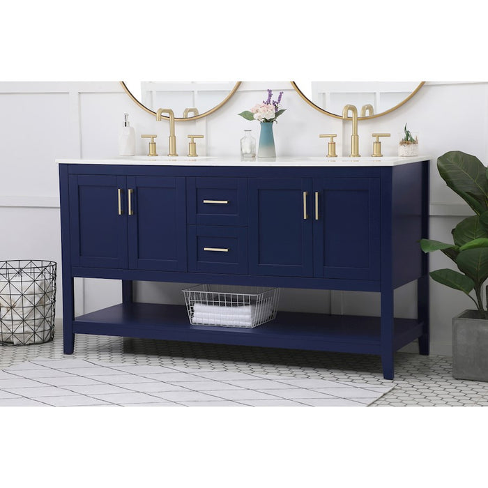 Elegant Kitchen/Bath Aubrey 60" Double Bathroom Vanity, Blue