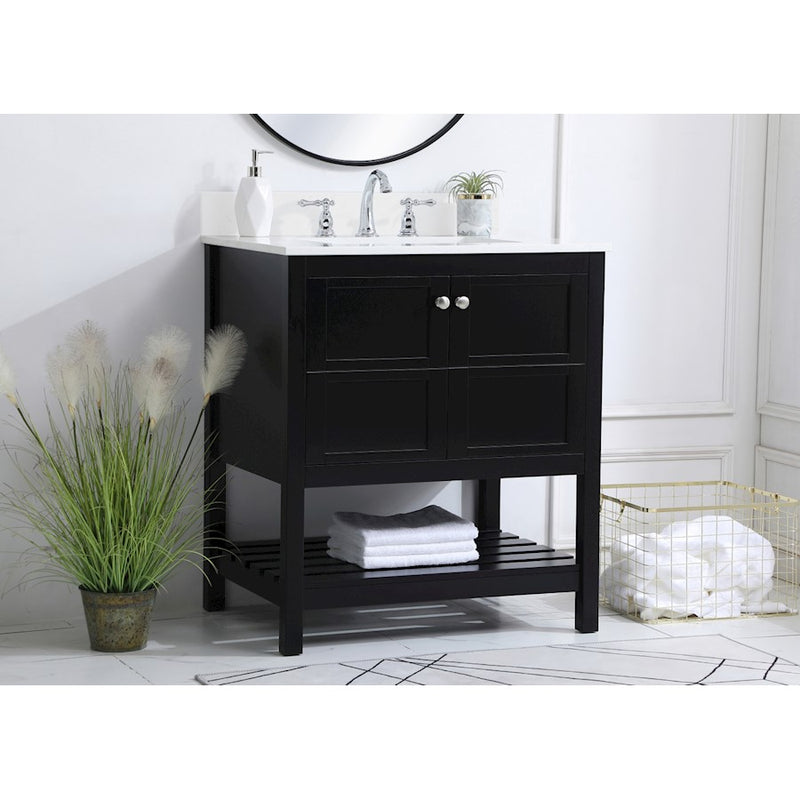 Elegant Theo 30" Single Bathroom Vanity, Black/Backsplash