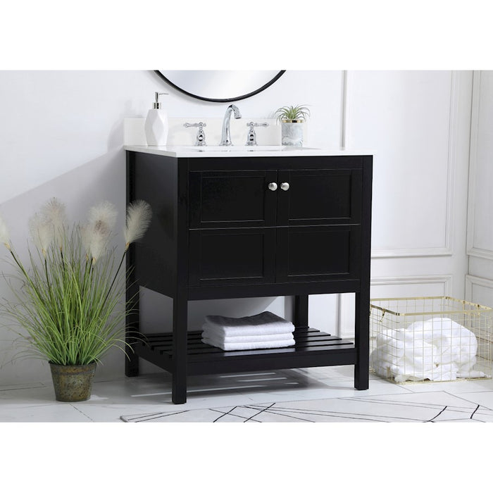 Elegant Theo 30" Single Bathroom Vanity, Black/Backsplash