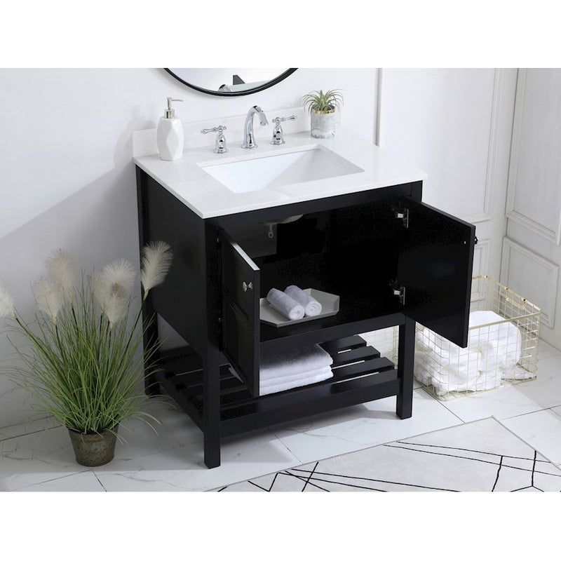 Elegant Theo 30" Single Bathroom Vanity, Black/Backsplash