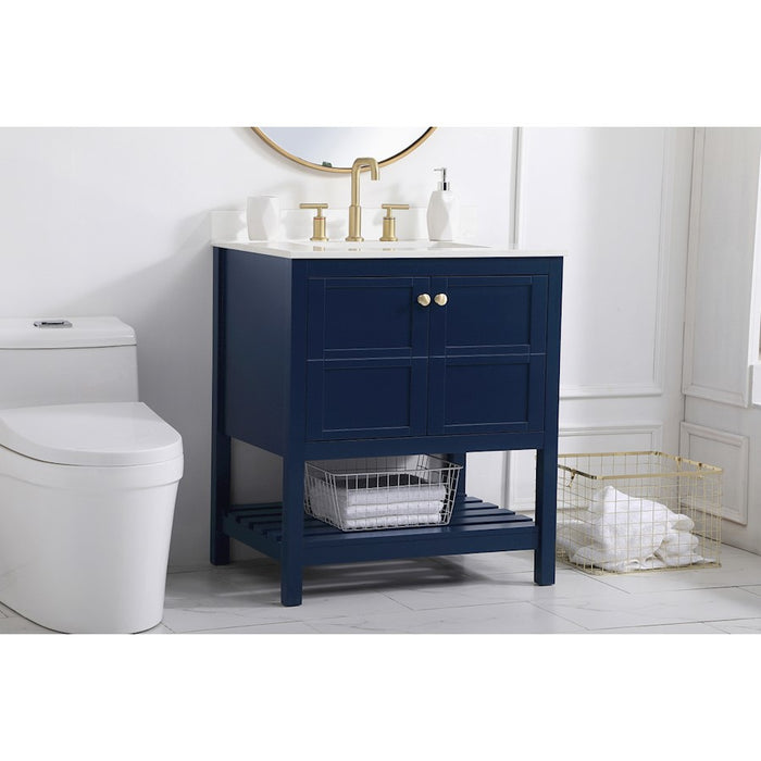 Elegant Theo 30" Single Bathroom Vanity, Blue/Backsplash
