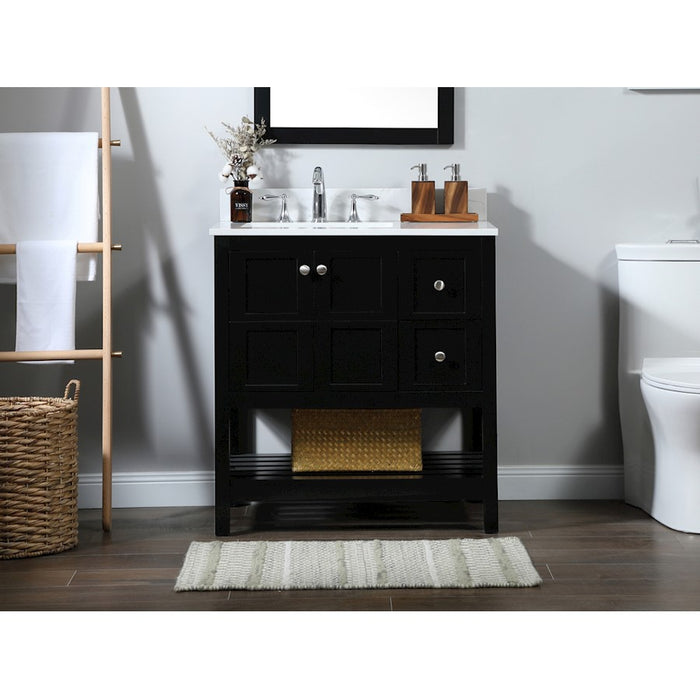 Elegant Theo 32" Single Bathroom Vanity, Black/Backsplash
