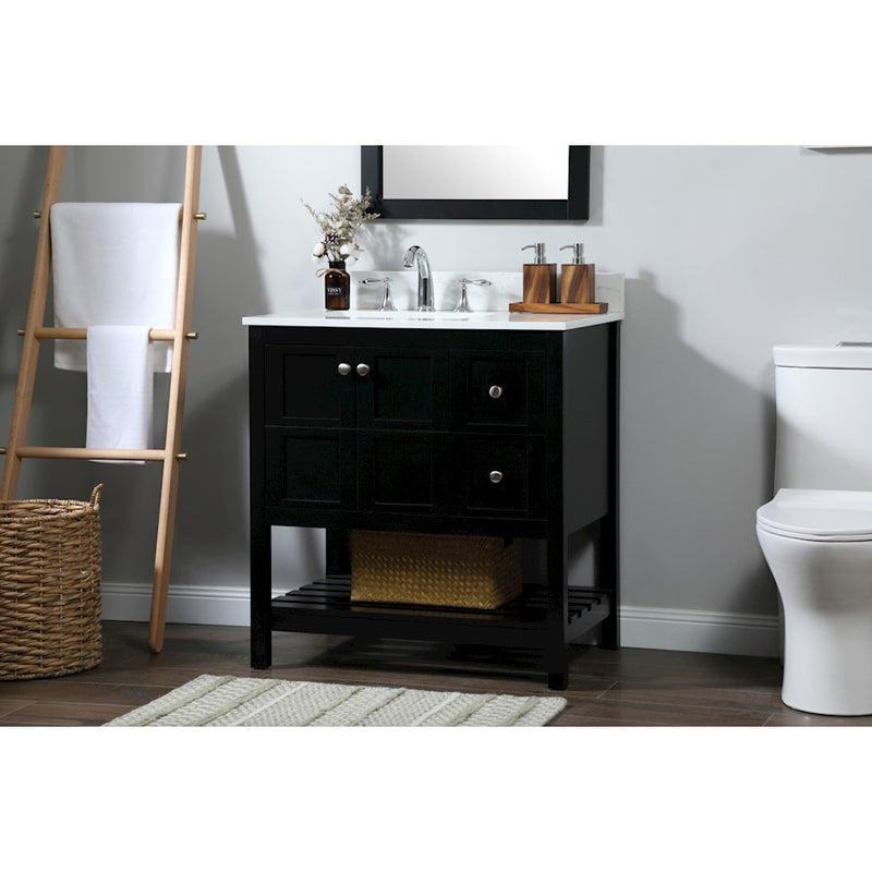 Elegant Theo 32" Single Bathroom Vanity, Black/Backsplash