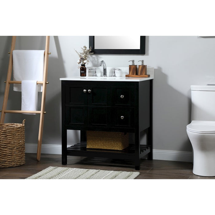 Elegant Theo 32" Single Bathroom Vanity, Black/Backsplash