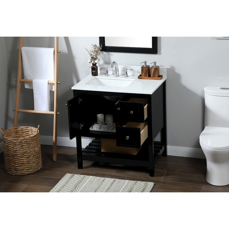 Elegant Theo 32" Single Bathroom Vanity, Black/Backsplash