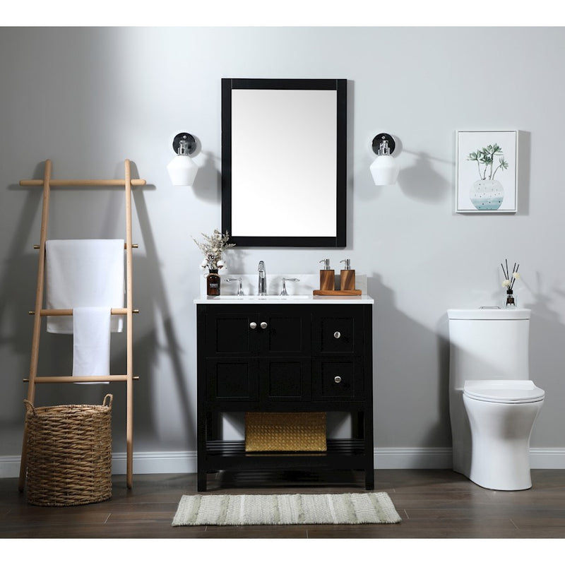 Elegant Theo 32" Single Bathroom Vanity, Black/Backsplash