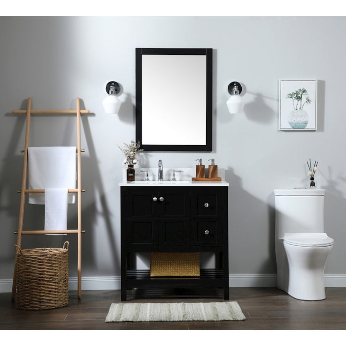 Elegant Theo 32" Single Bathroom Vanity, Black/Backsplash
