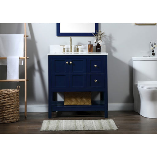 Elegant Theo 32" Single Bathroom Vanity, Blue/Backsplash