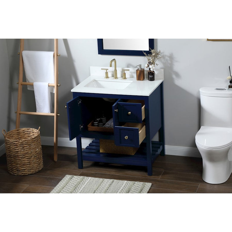 Elegant Theo 32" Single Bathroom Vanity, Blue/Backsplash