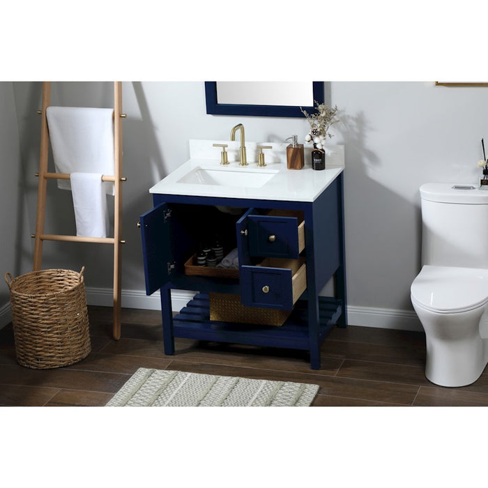 Elegant Theo 32" Single Bathroom Vanity, Blue/Backsplash
