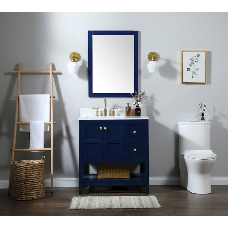 Elegant Theo 32" Single Bathroom Vanity, Blue/Backsplash