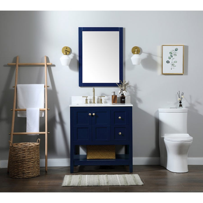 Elegant Theo 32" Single Bathroom Vanity, Blue/Backsplash