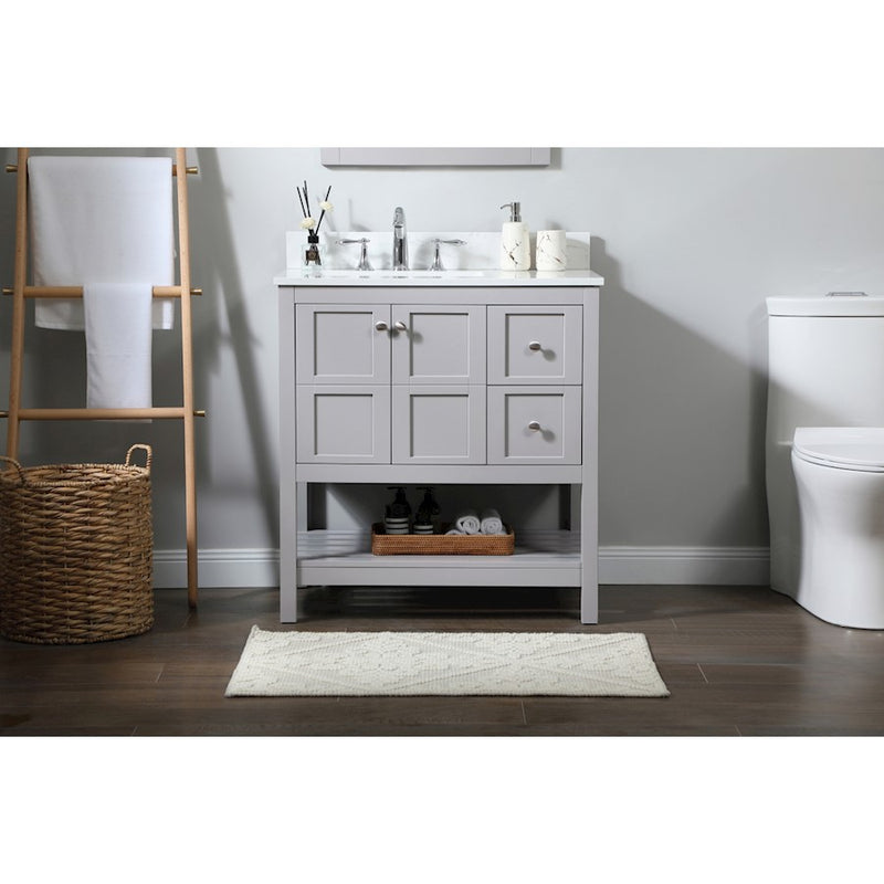 Elegant Theo 32" Single Bathroom Vanity, Grey/Backsplash