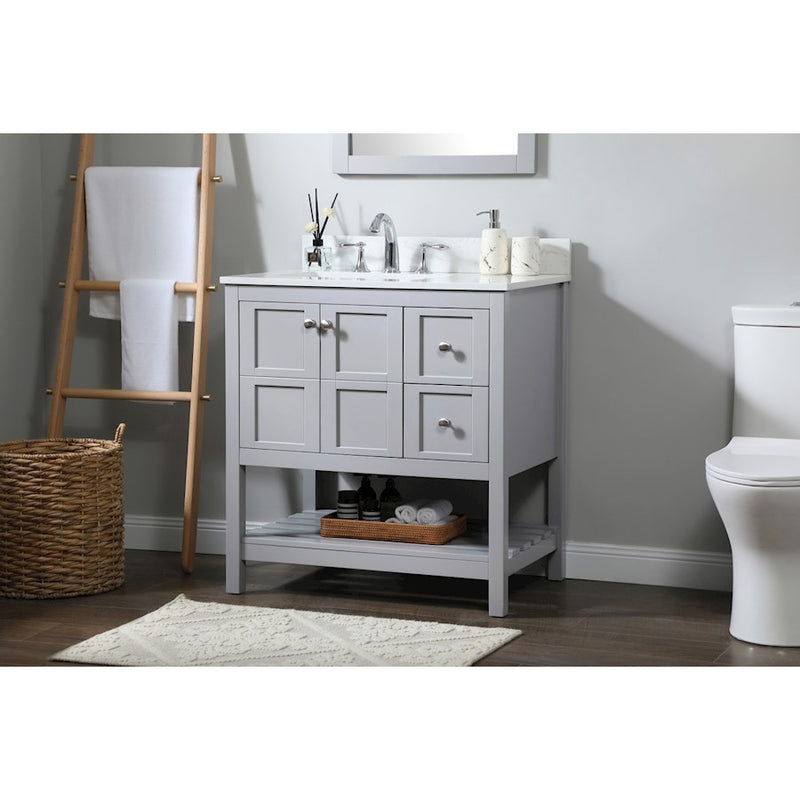 Elegant Theo 32" Single Bathroom Vanity, Grey/Backsplash