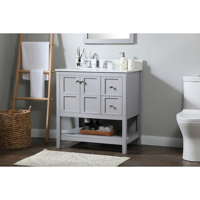 Elegant Theo 32" Single Bathroom Vanity, Grey/Backsplash