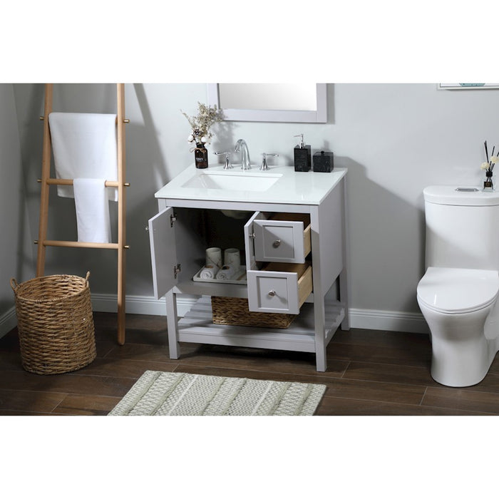 Elegant Theo 32" Single Bathroom Vanity, Grey/Backsplash