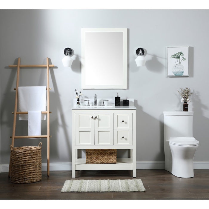 Elegant Theo 32" Single Bathroom Vanity, White/Backsplash