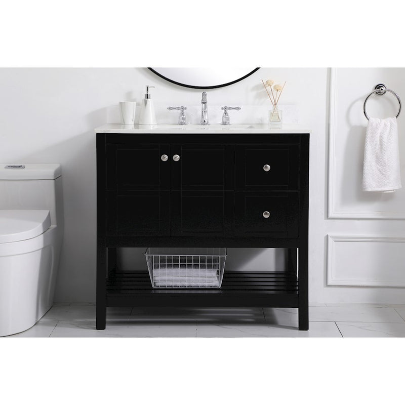 Elegant Theo 36" Single Bathroom Vanity, Black/Backsplash
