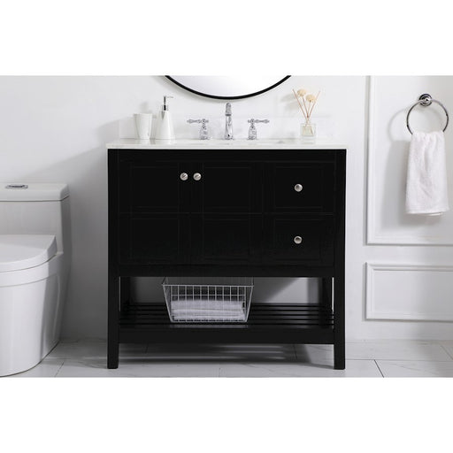 Elegant Theo 36" Single Bathroom Vanity, Black/Backsplash