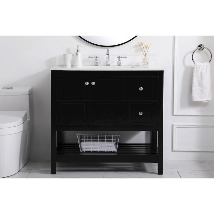 Elegant Theo 36" Single Bathroom Vanity, Black/Backsplash