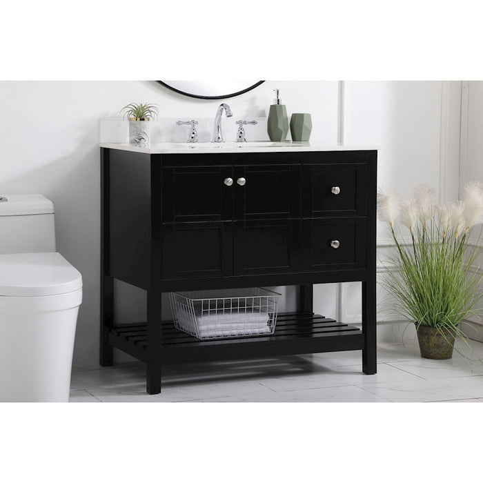 Elegant Theo 36" Single Bathroom Vanity, Black/Backsplash