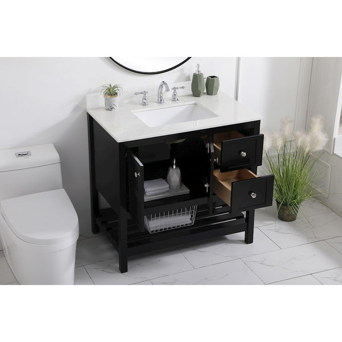 Elegant Theo 36" Single Bathroom Vanity, Black/Backsplash