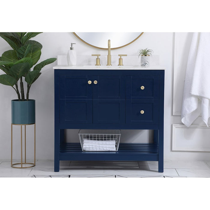 Elegant Theo 36" Single Bathroom Vanity, Blue/Backsplash