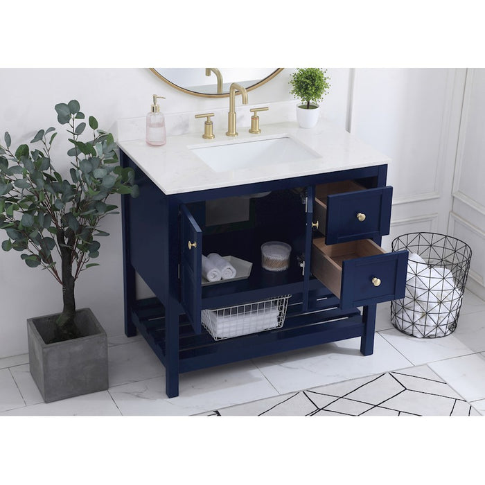 Elegant Theo 36" Single Bathroom Vanity, Blue/Backsplash