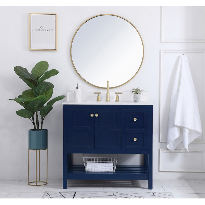 Elegant Theo 36" Single Bathroom Vanity, Blue/Backsplash