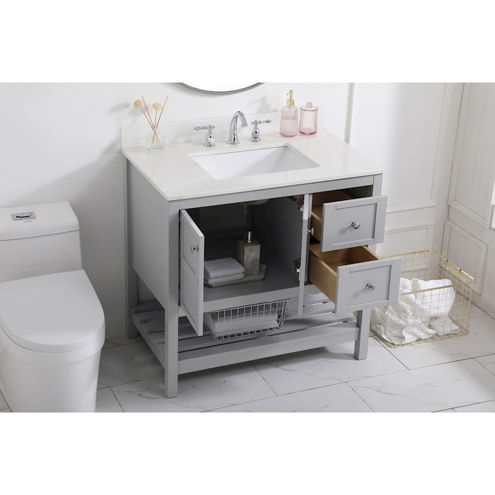 Elegant Theo 36" Single Bathroom Vanity, Gray/Backsplash